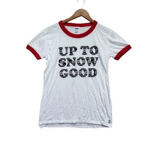 PINK Victorias Secret Shirt Small Ringer Christmas Xmas Up To Snow Good Womens S